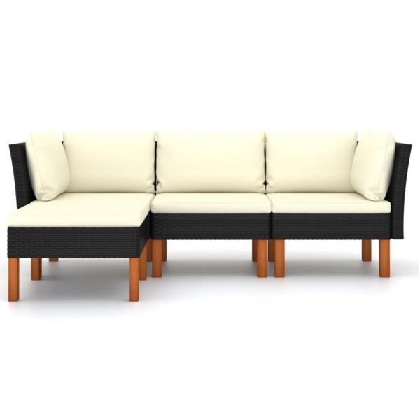 4 pcs conjunto lounge de jardim c/ almofadões vime PE preto M 2