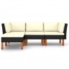 4 pcs conjunto lounge de jardim c/ almofadões vime PE preto 2
