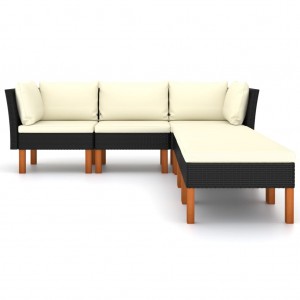 Set de muebles de jardín 6 pzas y cojines ratán sintético negro H