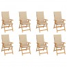 Cadeiras de jardim reclináveis c/ almofadões 8 pcs teca maciça 1