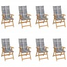 Cadeiras de jardim reclináveis c/ almofadões 8 pcs teca maciça 1
