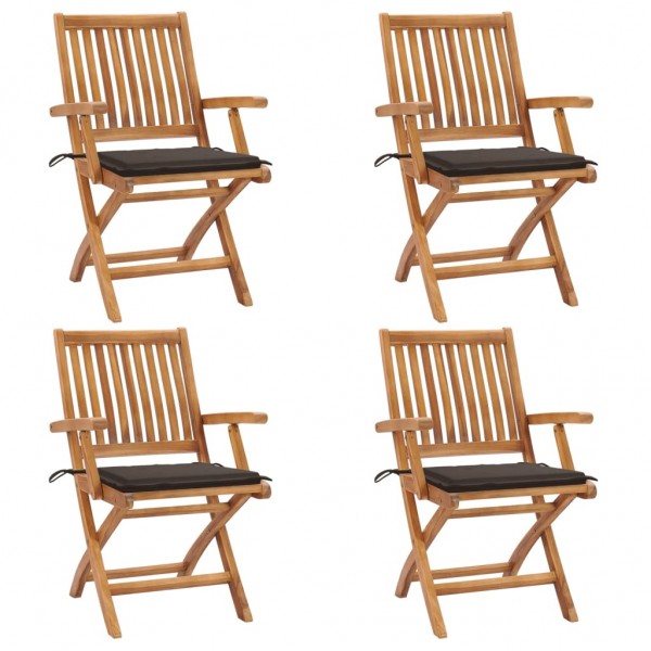 Sillas de jardín plegables 4 uds madera maciza teca con cojines D