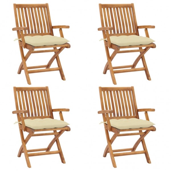 Sillas de jardín plegables 4 uds madera maciza teca con cojines D