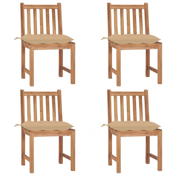 Sillas de jardín 4 unidades madera maciza de teca con cojines D