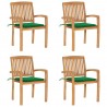 Cadeiras de jardim empiháveis c/ almofadões 4 pcs teca maciça 1