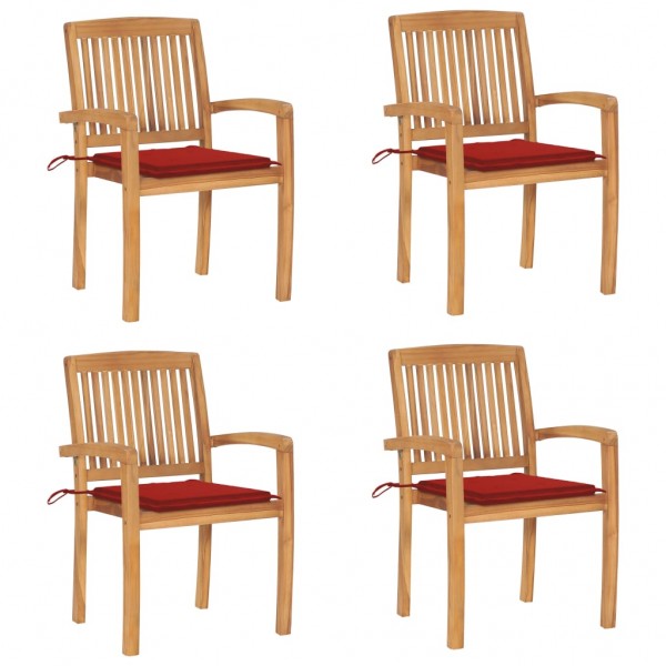 Sillas de jardín apilables 4 uds madera de teca con cojines D