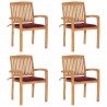 Cadeiras de jardim empiháveis c/ almofadões 4 pcs teca maciça 1