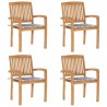 Cadeiras de jardim empiháveis c/ almofadões 4 pcs teca maciça 1