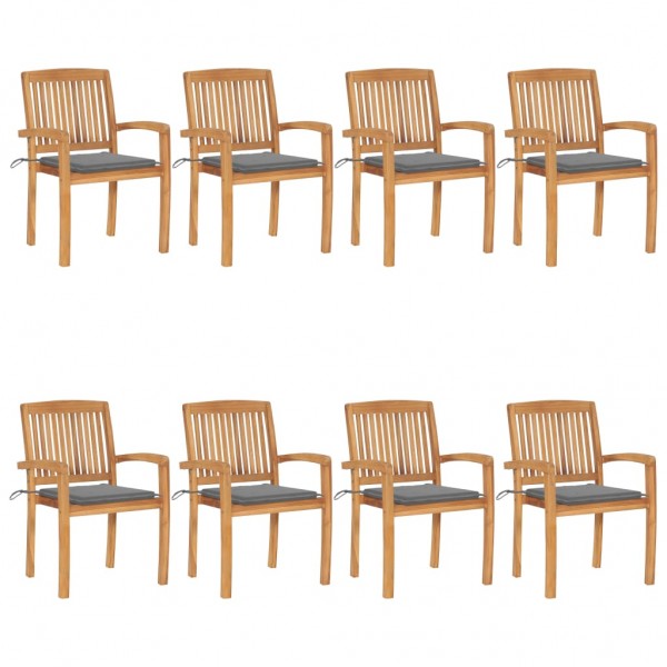 Sillas de jardín apilables 8 uds madera de teca con cojines D
