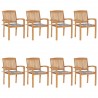 Cadeiras de jardim empiháveis c/ almofadões 8 pcs teca maciça 1