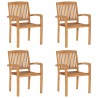 Cadeiras de jardim empilháveis c/ almofadões 4 pcs teca maciça 2