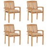 Cadeiras de jardim empiháveis c/ almofadões 4 pcs teca maciça 1