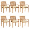 Cadeiras de jardim empiháveis c/ almofadões 6 pcs teca maciça 1