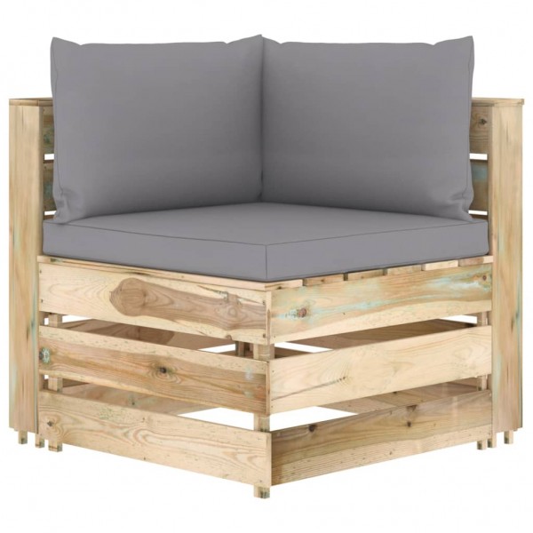 Sofá de esquina seccional con cojines madera impregnada verde M 3