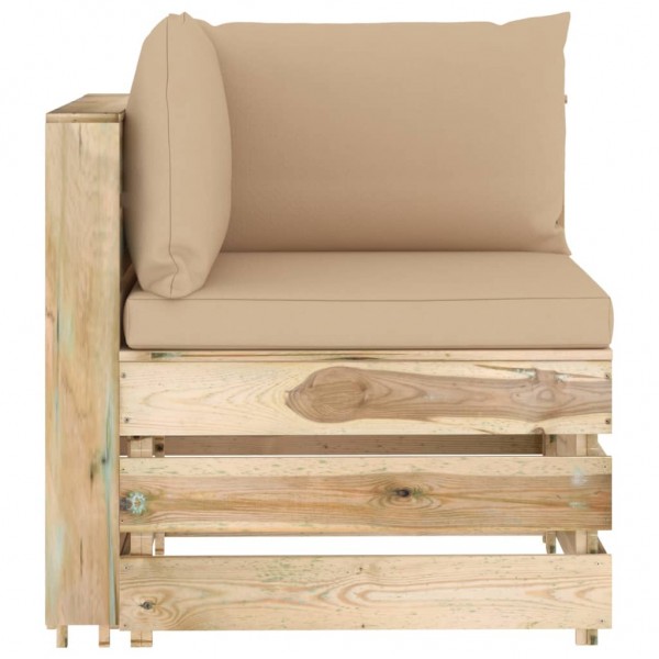 Sofá de esquina seccional con cojines madera impregnada verde M 4