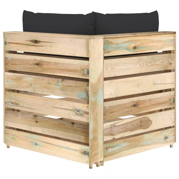 Sofá de esquina seccional con cojines madera impregnada verde M 5