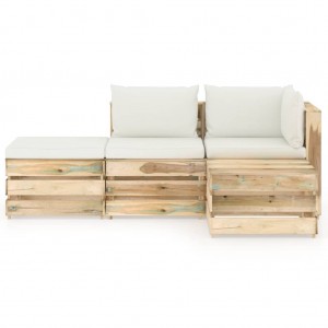 Muebles de jardín 4 pzas con cojines madera impregnada verde H