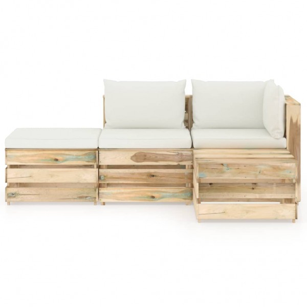 Muebles de jardín 4 pzas con cojines madera impregnada verde M 2