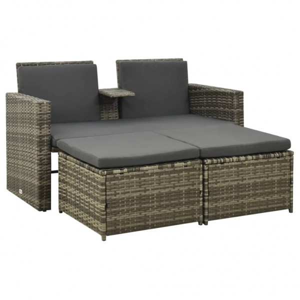 3 pcs conjunto lounge de jardim c/ almofadões vime PE cinzento D
