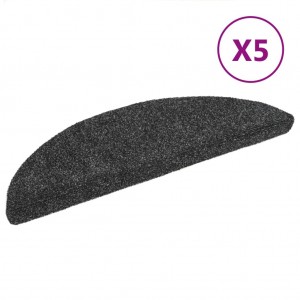 Tapetes de escada autoadesivos 5 peças 56x17x3 cm cinza escuro semicircular H