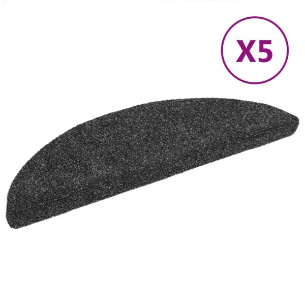 Tapetes de escada autoadesivos 5 peças 56x17x3 cm cinza escuro semicircular M 2