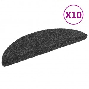 Tapetes de escada autoadesivos 10 peças 56x17x3 cm cinza escuro semicircular H