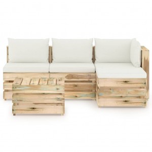 Muebles de jardín 5 pzas con cojines madera impregnada verde H