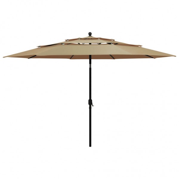 Sombrilla de 3 niveles con poste de aluminio gris taupé 3.5 m D