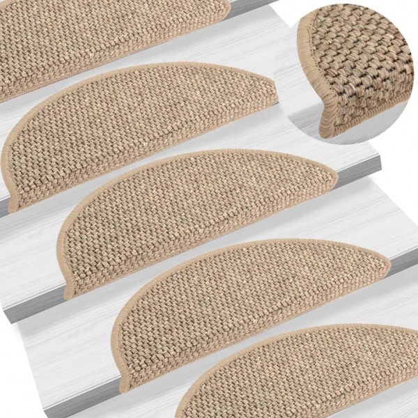 Alfombrilla autoadhesiva escalera sisal 15 uds beige 56x17x3 cm D