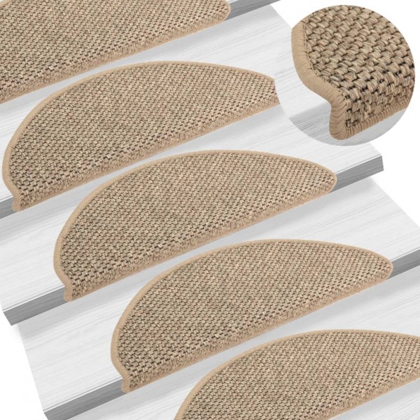 Alfombrilla autoadhesiva escalera sisal 15 uds beige 65x21x4 cm D