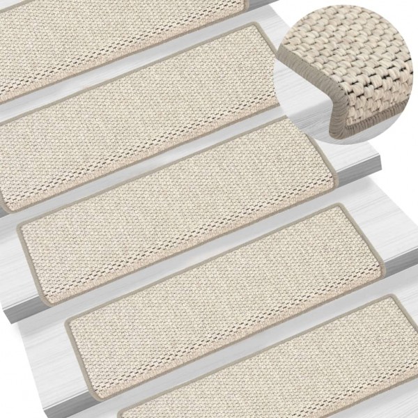 Alfombrilla autoadhesiva escalera sisal 15 uds beige 65x21x4 cm D
