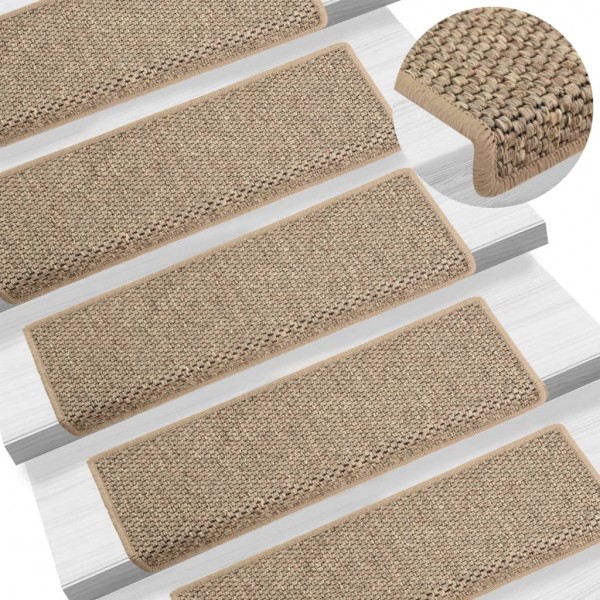 Alfombrilla autoadhesiva escalera sisal 15 uds beige 65x21x4 cm D
