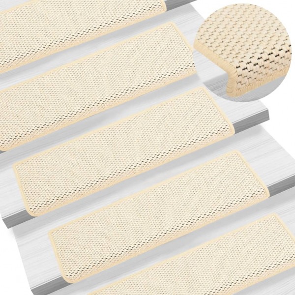 Alfombrilla autoadhesiva escalera sisal 15 uds crema 65x21x4 cm D