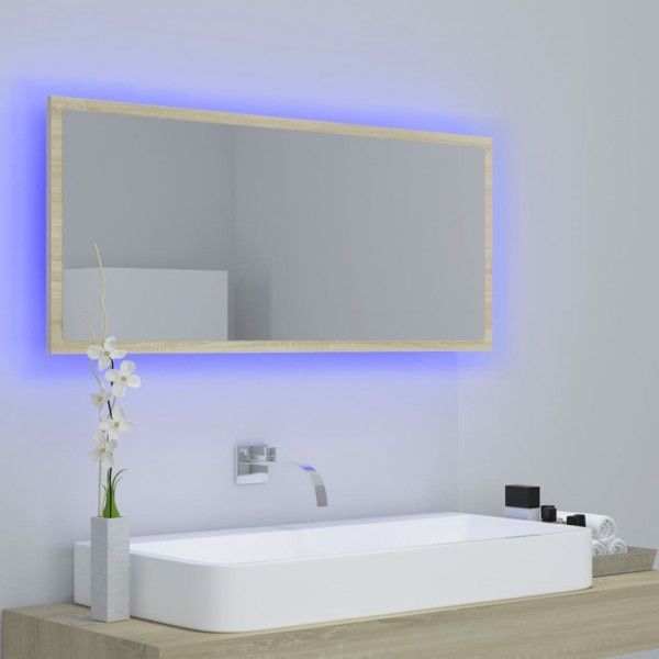 Espejo de baño LED acrílico color roble Sonoma 100x8.5x37 cm M 3