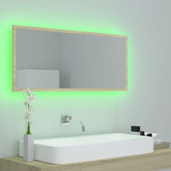 Espejo de baño LED acrílico color roble Sonoma 100x8.5x37 cm M 4