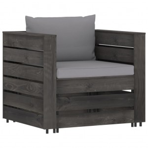 Muebles de jardín 2 piezas con cojines madera impregnada gris H