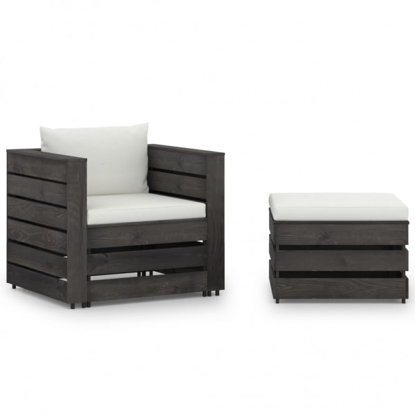 2 pcs conj. lounge jardim + almofadões madeira impreg. cinzento D