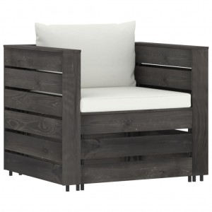 2 pcs conj. lounge jardim + almofadões madeira impreg. cinzento H