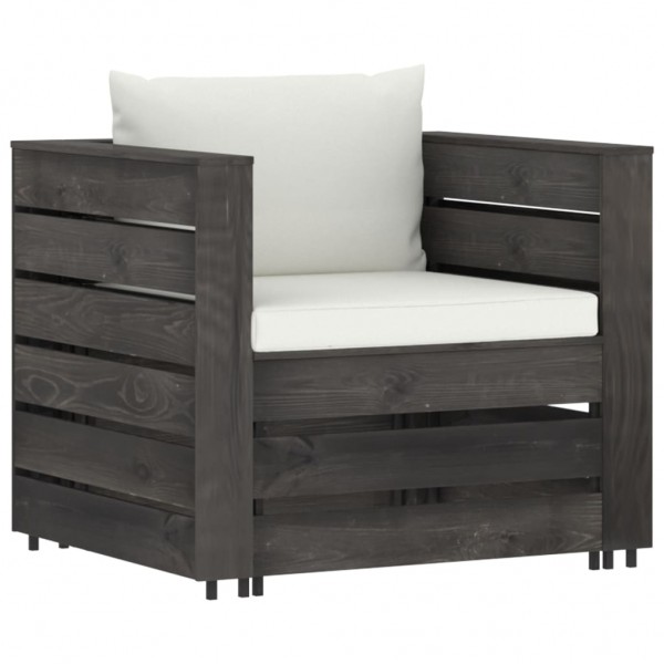 2 pcs conj. lounge jardim + almofadões madeira impreg. cinzento M 2