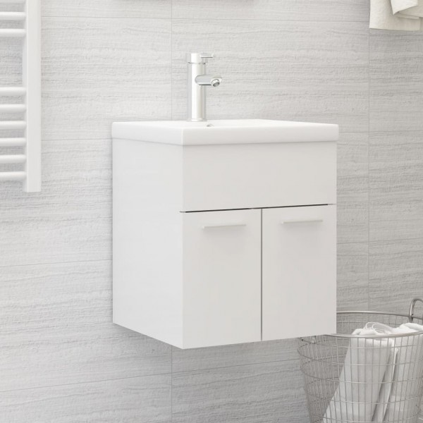 Mueble con lavabo madera de ingeniería blanco brillante D