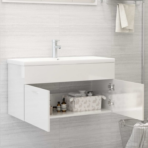 Mueble con lavabo madera de ingeniería blanco brillante M 4