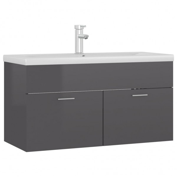 Mueble con lavabo madera de ingeniería gris brillante M 2