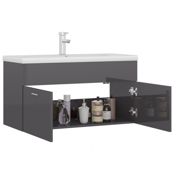 Mueble con lavabo madera de ingeniería gris brillante M 3