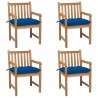 Cadeiras de jardim c/ almofadões azul 4 pcs teca maciça 1