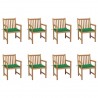Sillas de jardín 8 uds madera maciza de teca cojines verde 1