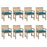 Sillas de jardín 8 uds madera maciza de teca cojines azul claro 1