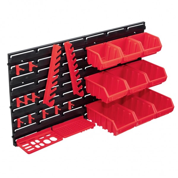 34 pcs kit caixas arrumação c/ painéis parede vermelho e preto D