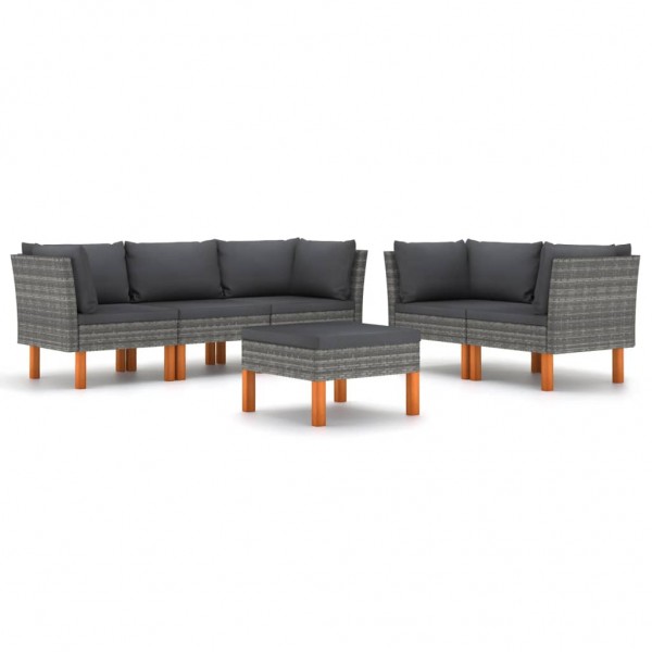 Set de muebles de jardín 6 pzas y cojines ratán sintético gris D