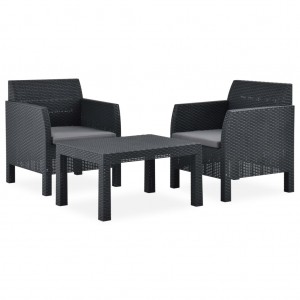 Set de muebles jardín 3 piezas cojines PP ratán gris antracita H