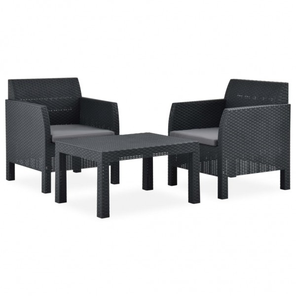 Set de muebles jardín 3 piezas cojines PP ratán gris antracita M 2